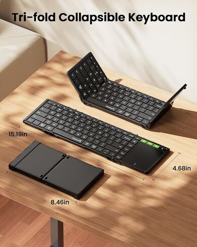 ProtoArc Foldable Keyboard with Touchpad, XK01 TP Folding Portable Keyboard, Full Size Keys, Large Trackpad Bluetooth Travel Keyboard for iPad, iPhone, Laptop PC Tablets -Black in Saudi Arabia