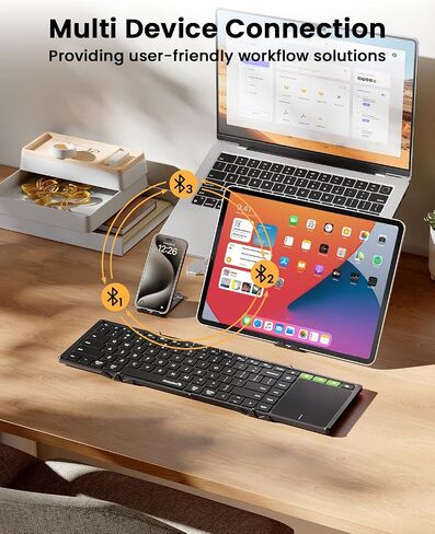 ProtoArc Foldable Keyboard with Touchpad, XK01 TP Folding Portable Keyboard, Full Size Keys, Large Trackpad Bluetooth Travel Keyboard for iPad, iPhone, Laptop PC Tablets -Black in Saudi Arabia