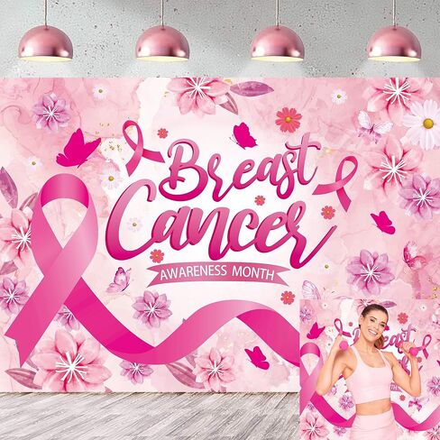 Breast Cancer Awareness Month Backdrop 7x5FT Pink Awareness Ribbon Love Breast Background Breast Cancer Faith Hope Awareness Banner Decoration for Women (84x60 inch) in Saudi Arabia