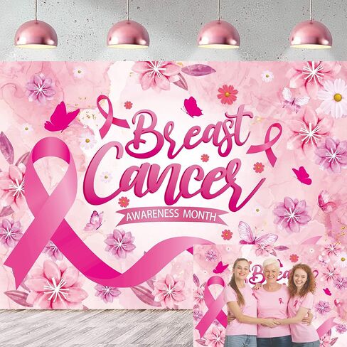 Breast Cancer Awareness Month Backdrop 7x5FT Pink Awareness Ribbon Love Breast Background Breast Cancer Faith Hope Awareness Banner Decoration for Women (84x60 inch) in Saudi Arabia