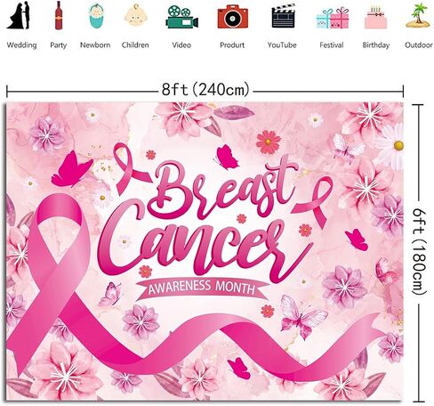 Breast Cancer Awareness Month Backdrop 7x5FT Pink Awareness Ribbon Love Breast Background Breast Cancer Faith Hope Awareness Banner Decoration for Women (84x60 inch) in Saudi Arabia
