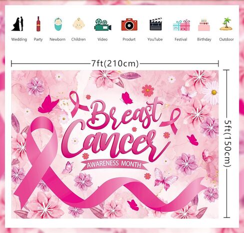 Breast Cancer Awareness Month Backdrop 7x5FT Pink Awareness Ribbon Love Breast Background Breast Cancer Faith Hope Awareness Banner Decoration for Women (84x60 inch) in Saudi Arabia