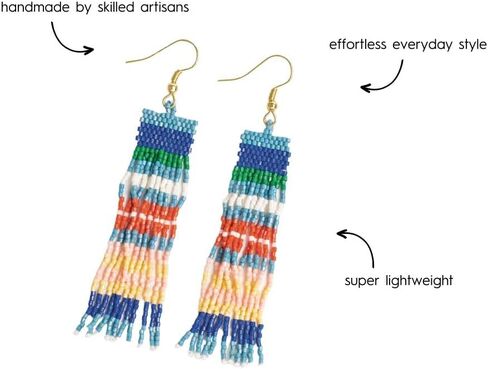 INK + ALLOY Beaded Earrings for Women Dangling, Billie Luxe Sead Bead Fringe Boho Earrings, Hypoallergenic Handmade Jewelry for the Modern Bohemian, 3.3-Inch Length in Kuwait