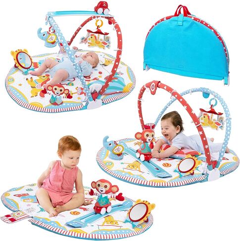 Yookidoo Play 'N’ Nap. 3-in-1 Baby Activity Playmat Gym, Tummy Time Mat, Pillow & Mirror. Foldable Infant Blanket, with Sensory Toys and Newborn Rattle for 0-12 Months. in Kuwait