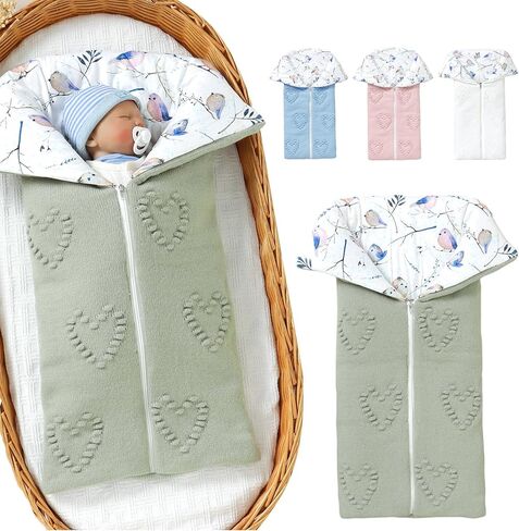 Baby Winter Thick Swaddle Blankets Newborn Heart Dots Receiving Blanket Infant Soft Knit Warm Stroller Wraps for Baby Boys Girls (Pink) in Kuwait