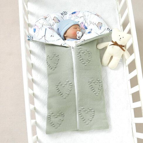 Baby Winter Thick Swaddle Blankets Newborn Heart Dots Receiving Blanket Infant Soft Knit Warm Stroller Wraps for Baby Boys Girls (Pink) in Kuwait