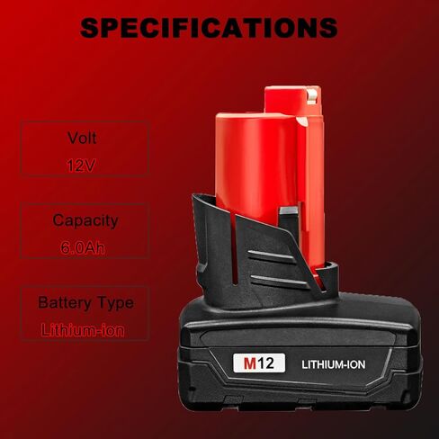 2 حزمة 12 فولت 6000 مللي أمبير لميلووكي M12 بطارية ليثيوم أيون استبدال 48-11-2401 48-11-2402 48-11-2440 48-11-2460 in Kuwait