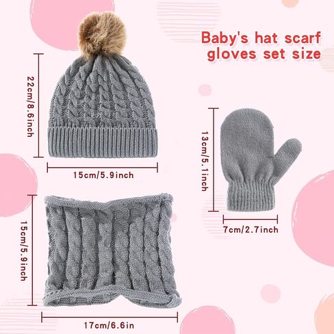 3Pcs Baby Beanie Hat Scarf Gloves Set Infant Knitted Cap Winter Warm Gloves Toddler Neck Warmer for Boys Girls 0-3 Years in Kuwait