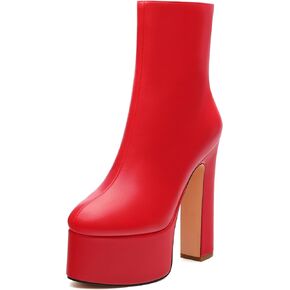 SHOWFOREST Platform Ankle Boots for Women Block High Heel Round Toe 5.9 Inch Short Booties Side Zipper Fashion Wedding Evening Party Fall Shoes