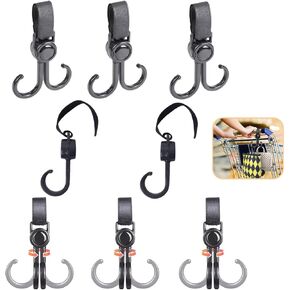 8 Pack Stroller Hooks with Double Hook and Hanging Strap Organizer Clip for Kids Wagon Mommy Diaper Bag Water Bottle Trip Travel Purse Shopping Baskets Car Back Seat