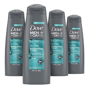 DOVE MEN + CARE 2 in 1 Shampoo Conditioner For Healthy-Looking Hair Eucalyptus + Birch Naturally Derived Plant Based Cleansers, 20.4 Fl Oz (Pack of 3)