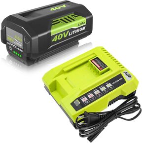 6000mAh 40 Volt Replacement for Ryobi 40V Battery and Charger Kit Compatible with Ryobi 40 Volt Battery Lithium OP4040 OP40401 OP4026 OP40261 OP4050 OP40201 OP40601