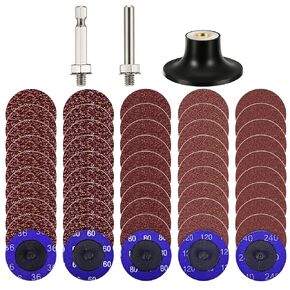 2 Inch Sanding Discs 50Pcs Roll Lock Sanding Discs, Quick Change Discs with 1/4'' Disc Pad Holder, Surface Conditioning Disc Die Grinder Sanding Disc Polish Burr Rust Paint Removal