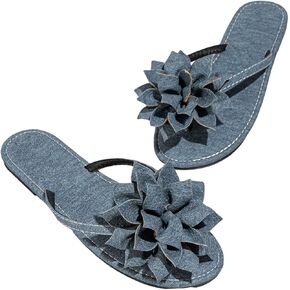 GORGLITTER Women's Denim Sandals Cute Flower Flat Sandals Jean Thong Slide Sandals