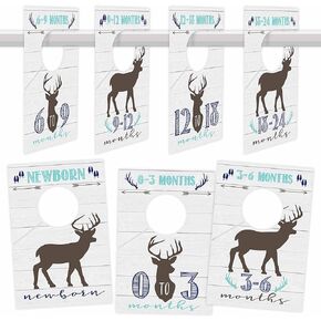 7 Woodland Baby Nursery Closet Organizer Dividers For Boy Clothing, Blue Deer Age Size Hanger Organization For Kid Toddler, Infant Newborn Clothes Must Have, Shower Registry Gift Supplies, 0-24 Months