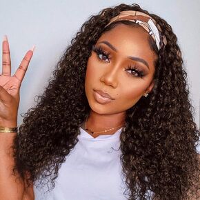 WENYAN Ombre Headband Wig Human Hair Deep Wave #4/27 Highlight Curly Headband Wigs for Black Women Human Hair Glueless None Lace Front Wig Brazilian Virgin Hair Wear and Go Wigs 150% Density