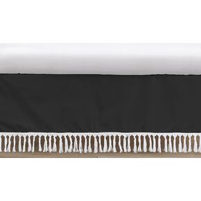 Sweet Jojo Designs Black Boho Bohemian Boy or Girl Baby Crib Bed Skirt Nursery Dust Ruffle - Solid Color White Farmhouse Chic Unisex Minimalist Tassel Fringe Macrame Gender Neutral Unisex Textured
