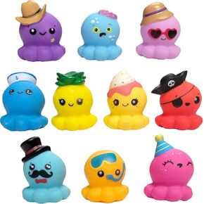 Rubber Octopus Toy Assortment - 10 Pack (2") Colorful Soft Rubber Octopus Figurines as Sailor, Cupcake, Pirate, Pineapple, Cowboy, Zombie, and More (10, Octopuses)