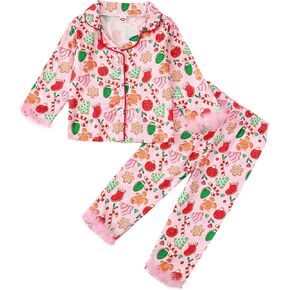Baby Boy Girl Christmas Silk Pajamas Set Button Down Deer Santa Long Sleeve Shirts Tops and Pants Satin Pj Sets