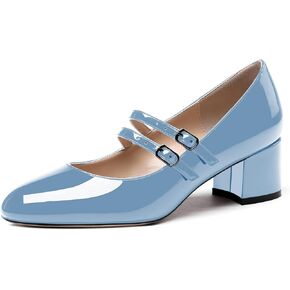 WAYDERNS Women's Adjustable Strap Mary Jane Round Toe Patent Low Chunky Heel Pumps Shoes 2 Inch