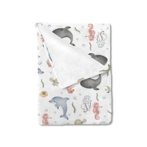 Boho Sea Animals Baby Blanket for Boy Girl Whale Dolphin Jellyfish Sea Horse Turtle Fish Coral Flannel Swaddle Blanket Soft Receiving Blankets Toddler Newborn Daycare Infant Bed Crib Blankets 30x40