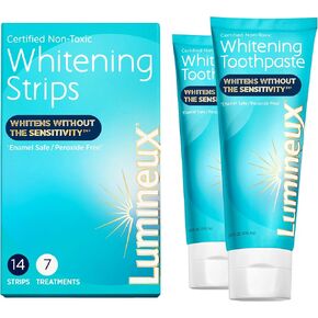 Lumineux Teeth Whitening Kit - Enamel Safe for Whiter Teeth - Includes 7 Whitening Treatments, 1 Mouthwash, 1 Toothpaste & 1 Bamboo Toothbrush - Certified Non-Toxic, Fluoride Free & Dentist Formulated