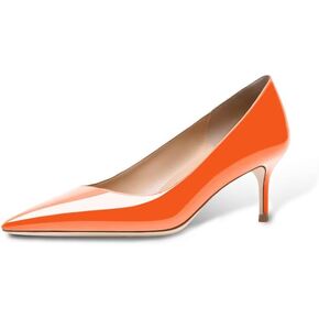 Women's Fashion Patent Leather Stiletto Pointed Toe Slip On 2.5 Inch Mid Heel Pumps Office Casual Work Shoes