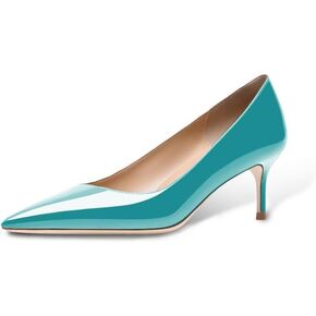 Women's Fashion Patent Leather Stiletto Pointed Toe Slip On 2.5 Inch Mid Heel Pumps Office Casual Work Shoes