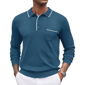 COOFANDY Knitted Long Sleeve for Men Button Collar Polo Sweaters Casual Business Dress Polo Fall Mens Sweater Polo Brown