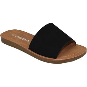 SODA Shoes Women Flip Flops Basic Plain Slippers Slip On Sandals Slides Casual Peep Toe Beach EFRON-S Black Nubuck NBPU 11