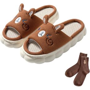 Cute House Linen Slippers For Women Men Cartoon Slippers Animal Shape Slippers Memory Foam House Four Seasons Home Slippers