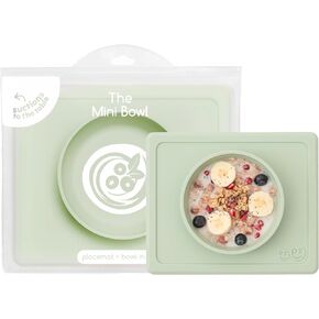 ezpz Mini Bowl for 12 Months+ (Lime) - 100% Silicone Suction Bowl with Built-in Placemat for Toddlers - Comes with a Reusable Travel Bag