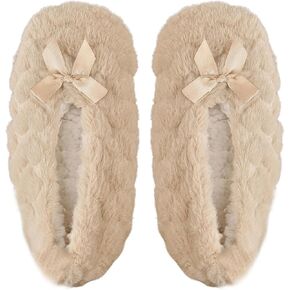 Verdusa Women's Bow Fuzzy Home Slippers Warm Slipper Socks