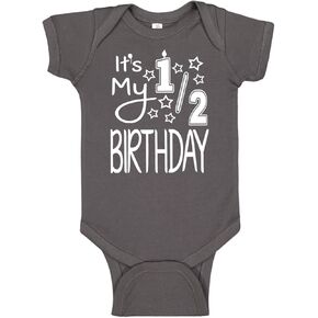 Reaxion Aiden's Corner - It's My Half Birthday 1/2 Baby Boy Bodysuit (6 Months, White_Charcoal)