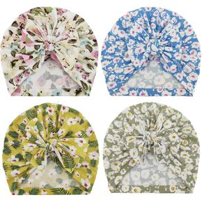 4PCS Printed Baby Turban Hats Newborn Beanie Cap Knot Headwrap Toddler Infant Cap 0-3 Years