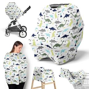 Sweet Jojo Designs Blue and Green Dinosaur Boy Infant Baby Car Seat Cover Nursing Breastfeeding Shopping Cart Stroller Canopy - Turquoise Dark Green Modern Boho Grey and White Mod Dinosaurs