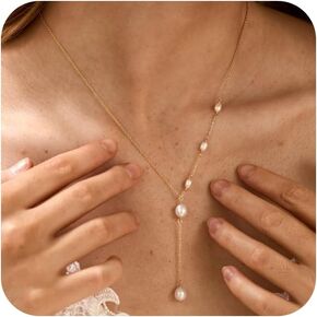 Pearl Necklaces for Women,Dainty Gold Necklace 14K Gold Plated Pearl Choker Necklaces for Women Trendy Simple Pearl Pendant Necklace Cute Single Pearls Necklace Gold Jewelry for Women