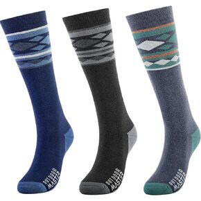 Ski Socks 2-Pack Merino Wool, Over The Calf Non-Slip Cuff for Men & Women