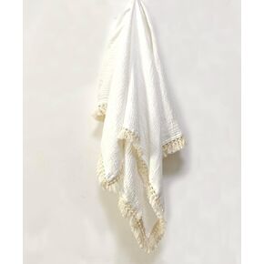 Cotton Gauze Fringe Infant Swaddling Blanket - Soft and Breathable Baby Blanket with Delicate Fringe, 47x47 (White)
