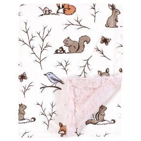 Hudson Baby Unisex Baby Plush Blanket with Furry Binding and Back, Enchanted Forest, One Size
