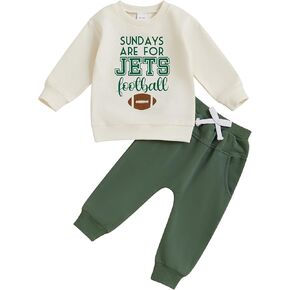 Toddler Football Fans Clothes Jets Football Print Long Sleeve Sweatshirt Jogger Pants 2Pcs Set Fall Sport Outfit