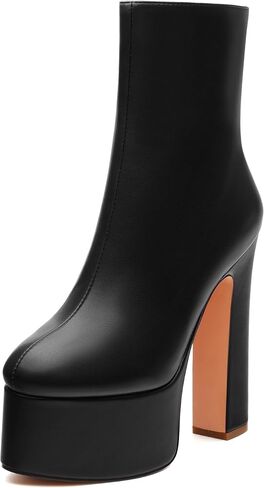 SHOWFOREST Platform Ankle Boots for Women Block High Heel Round Toe 5.9 Inch Short Booties Side Zipper Fashion Wedding Evening Party Fall Shoes in Saudi Arabia