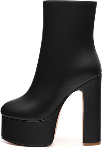 SHOWFOREST Platform Ankle Boots for Women Block High Heel Round Toe 5.9 Inch Short Booties Side Zipper Fashion Wedding Evening Party Fall Shoes in Saudi Arabia