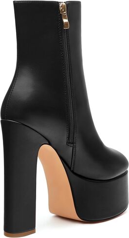 SHOWFOREST Platform Ankle Boots for Women Block High Heel Round Toe 5.9 Inch Short Booties Side Zipper Fashion Wedding Evening Party Fall Shoes in Saudi Arabia