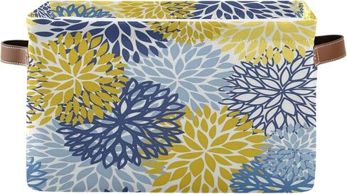 سلة تخزين زهور الأقحوان باللون الأزرق الداكن وزهرة زرقاء صفراء كبيرة من القماش صندوق تخزين مكعب مع مقابض رف خزانة قابل للطي سلة تنظيم القماش لغرفة نوم الأطفال والحمام in Kuwait