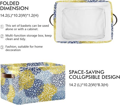 سلة تخزين زهور الأقحوان باللون الأزرق الداكن وزهرة زرقاء صفراء كبيرة من القماش صندوق تخزين مكعب مع مقابض رف خزانة قابل للطي سلة تنظيم القماش لغرفة نوم الأطفال والحمام in Kuwait