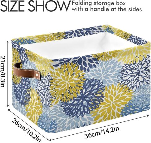 سلة تخزين زهور الأقحوان باللون الأزرق الداكن وزهرة زرقاء صفراء كبيرة من القماش صندوق تخزين مكعب مع مقابض رف خزانة قابل للطي سلة تنظيم القماش لغرفة نوم الأطفال والحمام in Kuwait