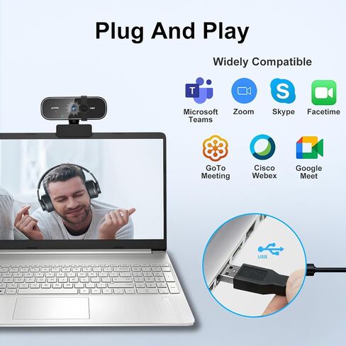 C28 1080P Webcam with Privacy Cover and Tripod Stand, PC Camera with Noise-Canceling Mic, Auto Light Correction,Plug and Play, Web Camera for Streaming, Zoom/Skype/Facetime/YouTube,Blue in Saudi Arabia