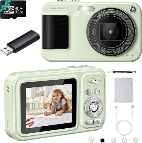 Digital Camera, Autofocus 48MP Kids Camera, FHD 1080P Point and Shoot Digital Cameras with 32GB Card, 16X Zoom Anti-Shake, Compact Camera with 1500mAh Batteries for Boys Girls Teens in Saudi Arabia