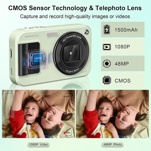 Digital Camera, Autofocus 48MP Kids Camera, FHD 1080P Point and Shoot Digital Cameras with 32GB Card, 16X Zoom Anti-Shake, Compact Camera with 1500mAh Batteries for Boys Girls Teens in Saudi Arabia
